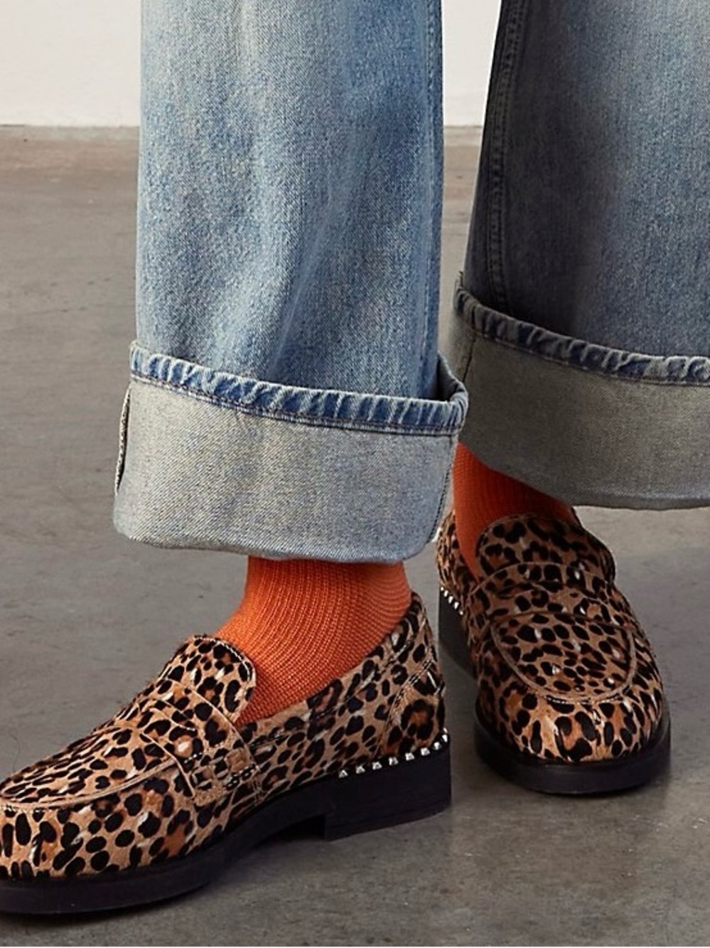 {Ash} Winona Leopard Print Silver Studded Penny Loafers